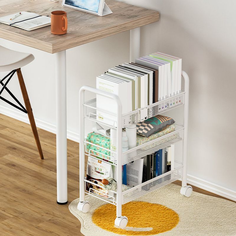 Modern Metal Bookcase with Wheels Open Bookshelf for Living Room