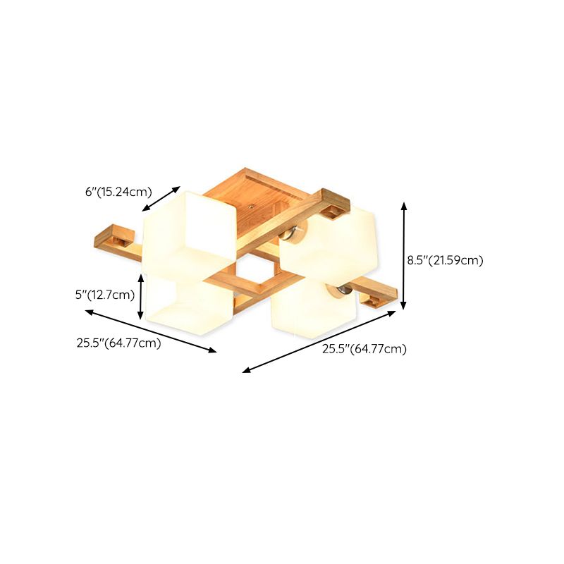 Wood Geometric Flush Mount Lights Contemporary Style Multi Lights Flush Ceiling Light