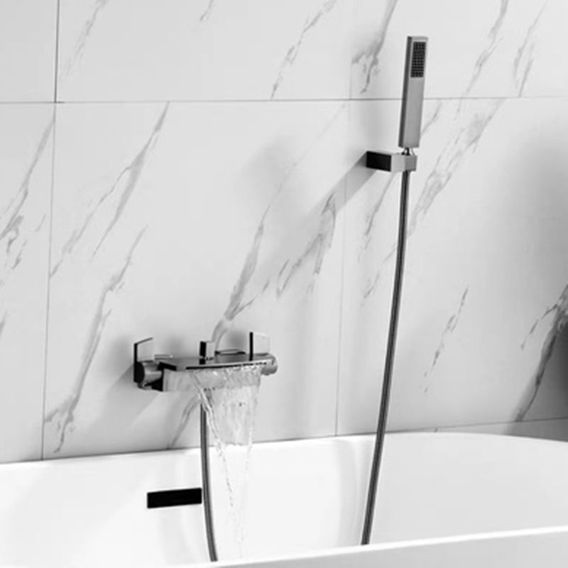 Modern Tub Filler Trim Copper Lever Handles with Hand Shower Wall Mounted Bathroom Faucet