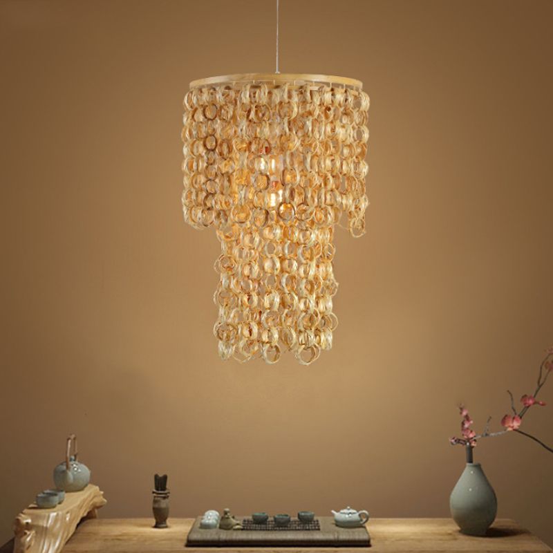 16 "/19.5" brede Tassel Bamboo Drop hanger Chinees enkel licht beige hangende lamp voor Dinging Room Restaurant