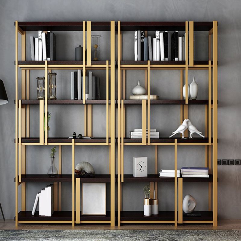 Urban Bookshelf Gold Metal Open Back Shelf Bookcase with Shelves for Living Room