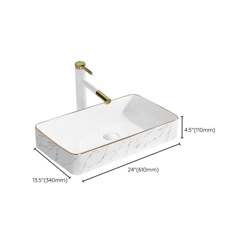 Contemporary Bathroom Sink Pop-Up Drain Porcelain Solid Color Rectangular Vessel