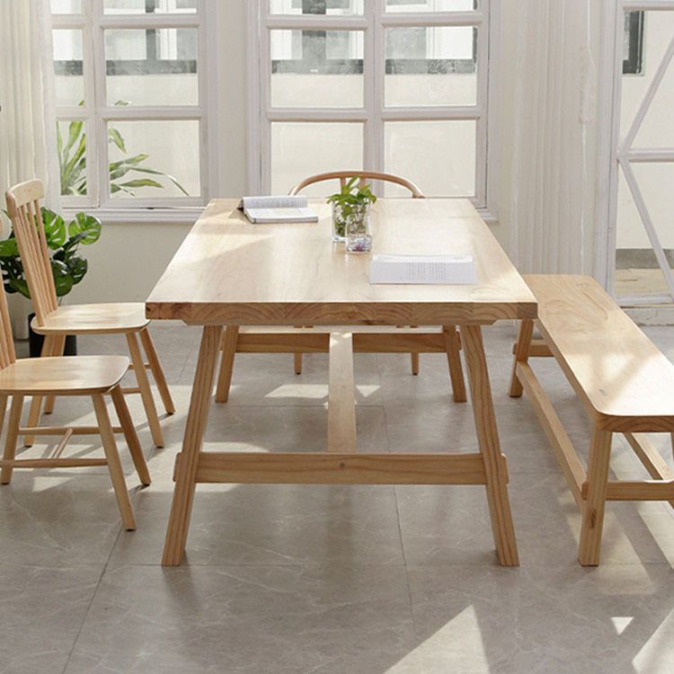Rechteck Kiefer Massivholz Tisch Moderner Innentisch mit Trestle Basis für das Restaurant