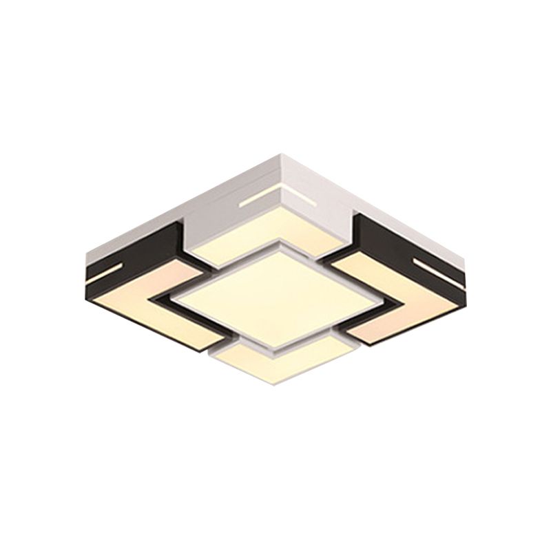 Black-White Splicing Square Ceiling Flush Nordic LED Acrylic Flush Mount Light in White/3 Color Light