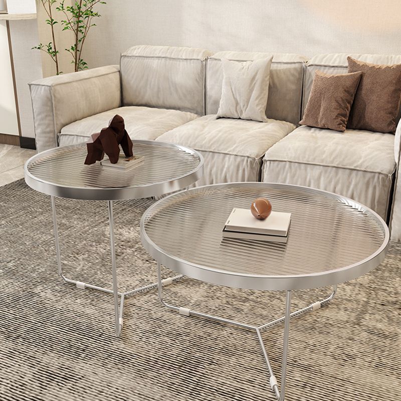 Tempered Glass Round Top 2 Nesting Table Metal Frame Base Cocktail Table
