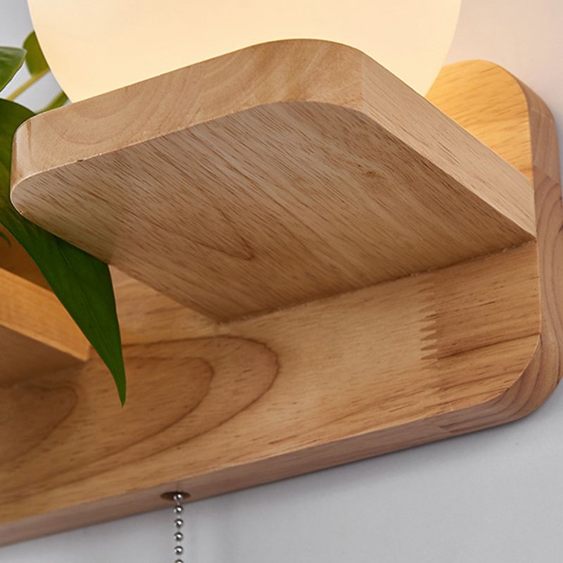 Modern Wooden Wall Sconce Simple Wall Light with Glass Shade without Plants