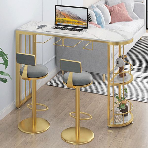 Modern Stone Top Bar Table Set 1/2/3 Pcs Free Form Bar Table and Adjustable Height Stools
