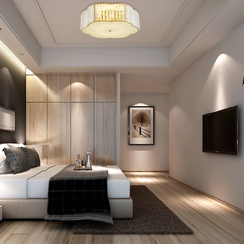 Golden Flower Flush Pendant Light Modern Clear Crystal 15"/19" W LED Flush Light with Acrylic Diffuser