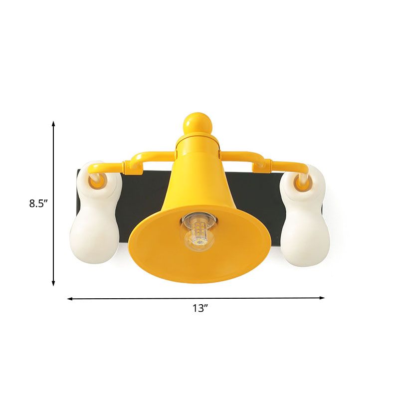 Metal Bell Man Shape Wall Lighting Cartoon 1 Light Sconce Lamp Fixture in Yellow for Bedside