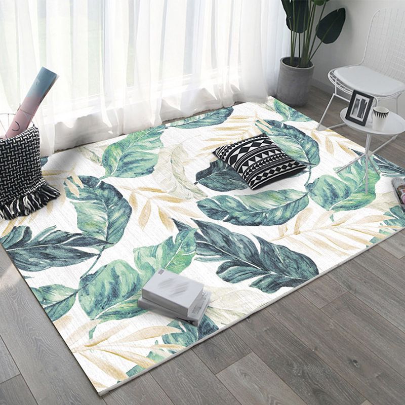 Modern Living Room Area Rug Plant Pattern Polyester Area Carpet Stain Resistant Rug