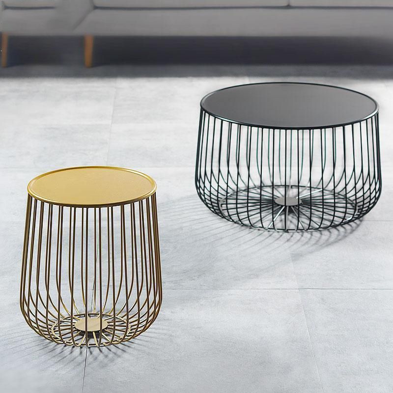 Mid-century Round Iron Coffee Table Frame Cocktail Table with Storage