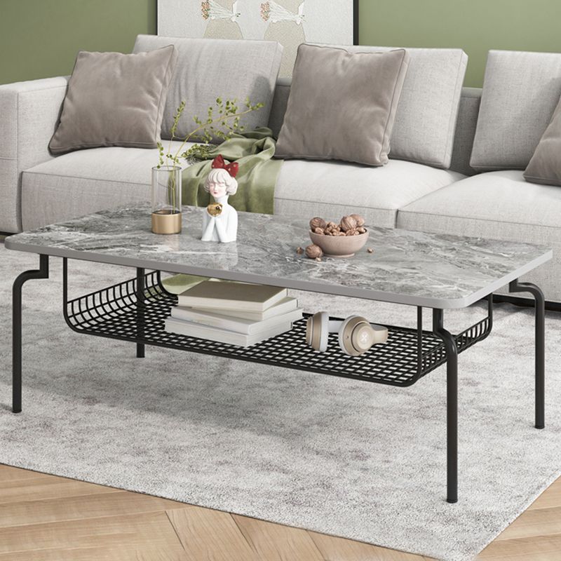 Glam Coffee Table with Slate Rectangle Top and 4 Legs Bunching Tables