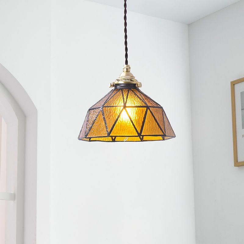 Bedroom Hanging Ceiling Light Tiffany Pendant Ceiling Light with Conical Stained Art Glass