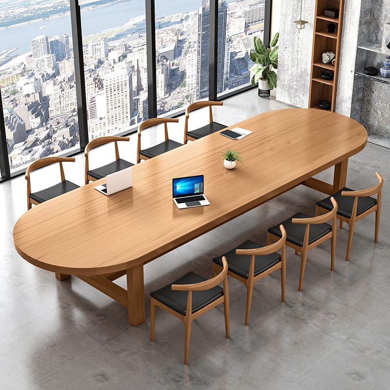 Modern Oval Trestle Dining Table Solid Wood Natural Home Kitchen Dinner Furniture