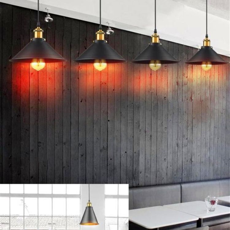 Black 1 Light Pendant Light Industrial Retro Tapered Shade Metal Hanging Lamp for Dining Room
