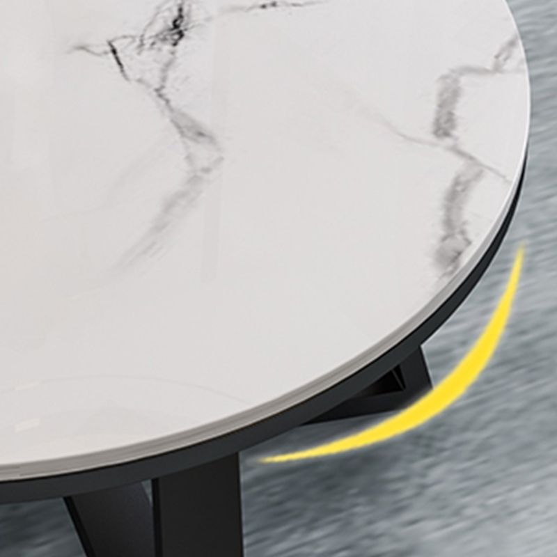 Glam Style Round Coffee Table with Iron Cross Base and White Top