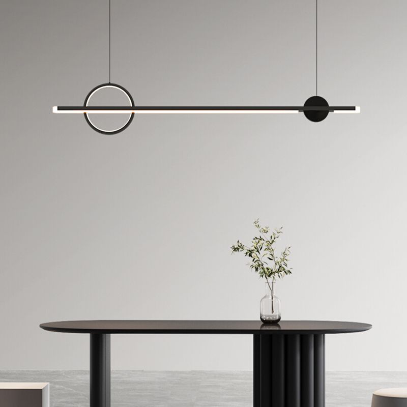 Linear LED Modern Ceiling Pendant Fixture Aluminum Kitchen Island Light in Dark Black