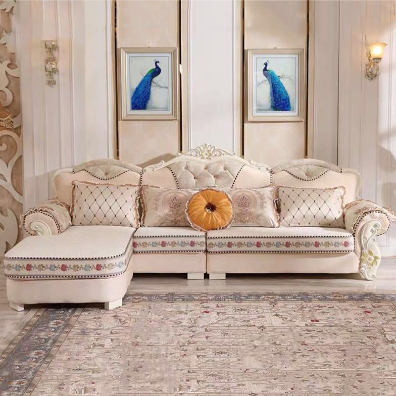 70" Wide French Country Sectional Sofa Fabric Sleeper Sectional