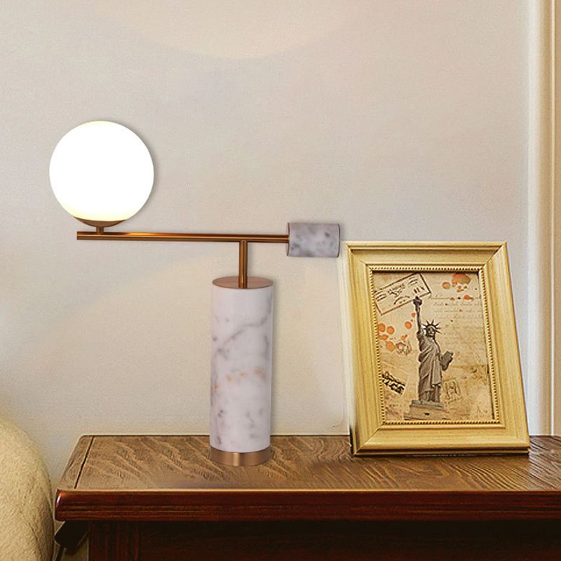 Designer Smoking Pipe Night Lamp Marble 1 Head Living Room Table Light in Black/White with Ball Opal Glass Shade