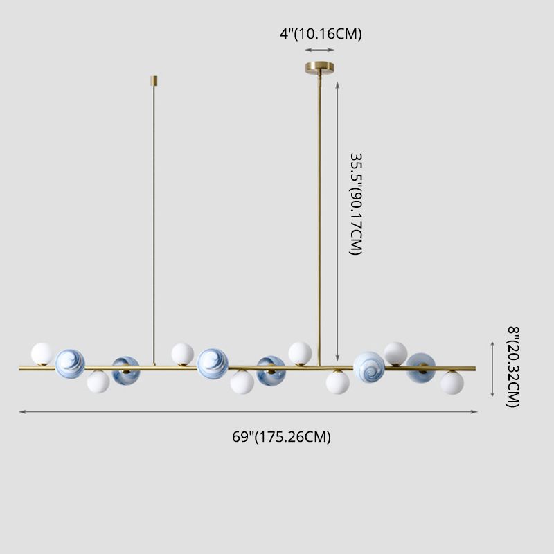 Minimalisme moderne Gold Metal Island Pendant Lighting Sphérique Glass Island Plafond Light pour table à manger