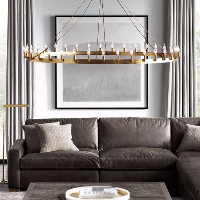 Metal Round Shape Chandelier Postmodern Candle Hanging Lamp for Restaurant