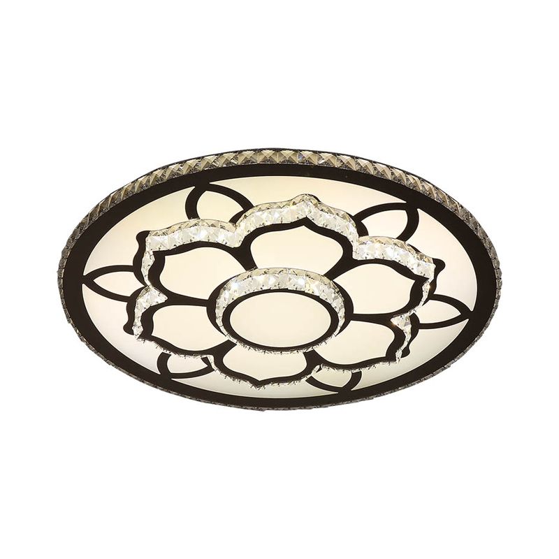 Lotus Hand-Cut Crystal Flush Mount Light Modern Stainless-Steel LED Ceiling Lighting in Warm/White Light