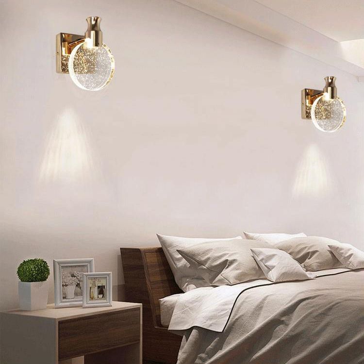 Round Crystal Wall Light Sconces Postmodern Wall Mounted Lighting for Bedroom