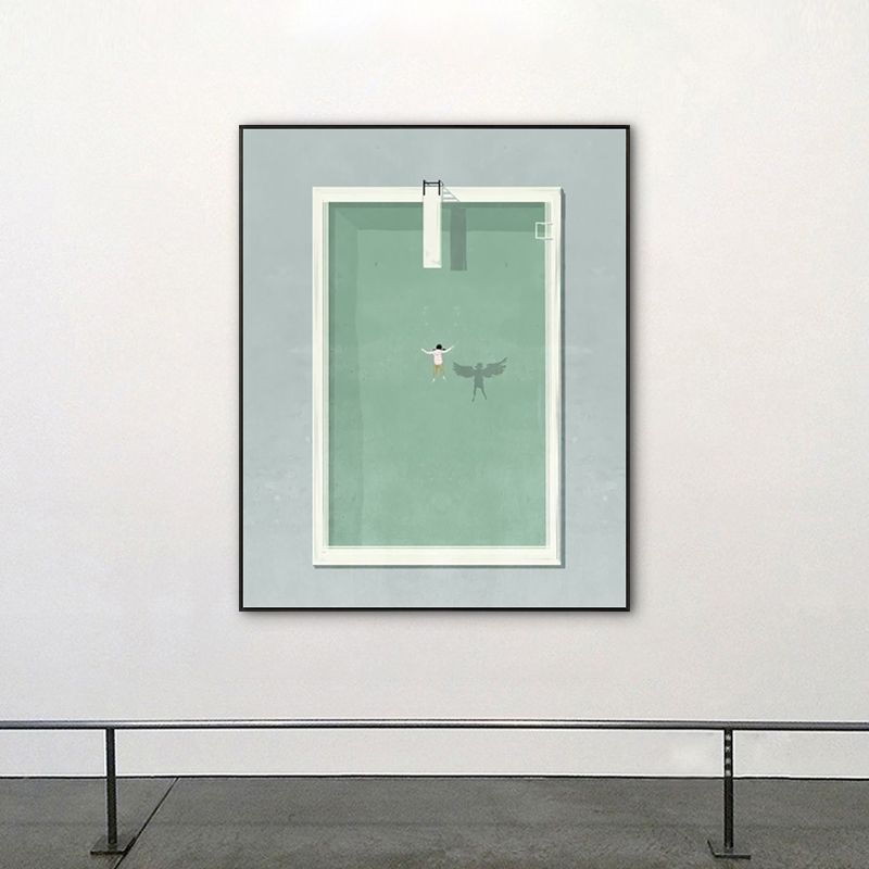 Pool and Swimmer Canvas Art Scandinavian Swimming Wall Decor in Green for Stadium