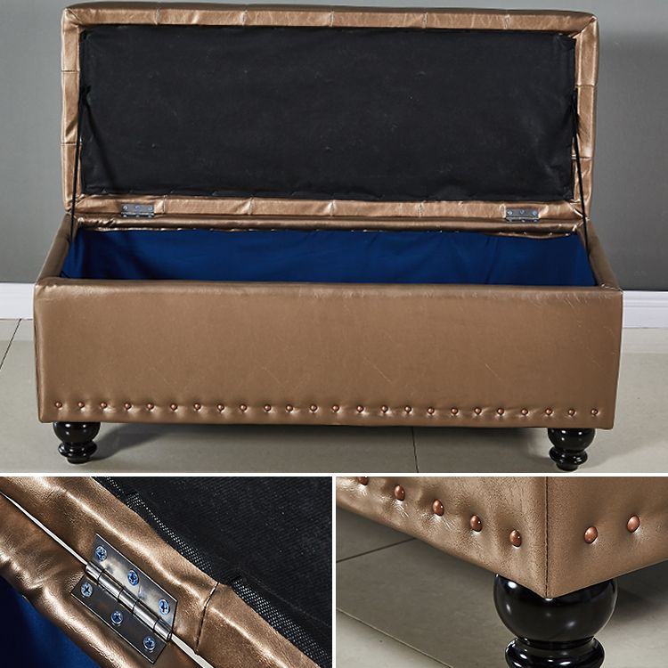 Contemporary Pouf Ottoman PU Leather Nailhead Trim Tufted Square Ottoman with Storage