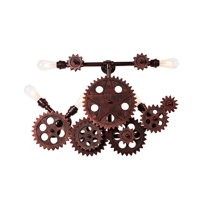 Vintage Gear Wall Light Leuchten 5 Lichter Metallische Wandmontage Beleuchtung in Rost für Wohnzimmer