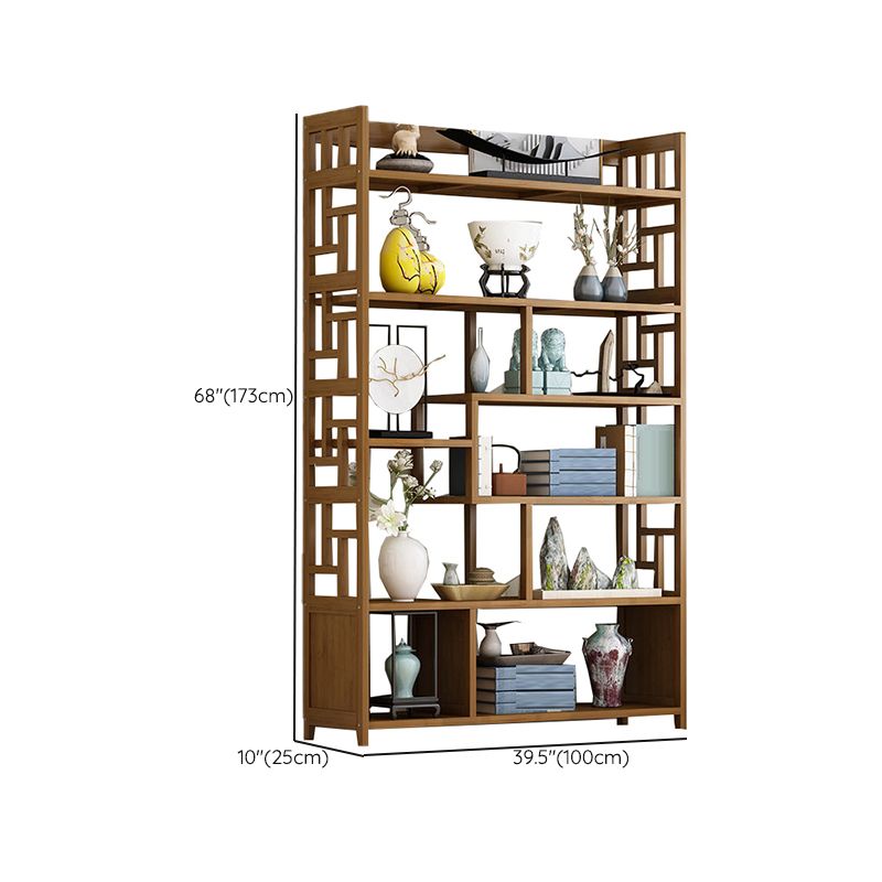 Contemporary Vertical Etagere Open Book Shelf Brown Bamboo Bookshelf for Study Room