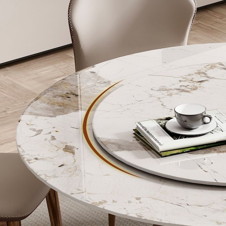 Round Convertible Dining Table Modern Stone Top Pedestal Table in Gold