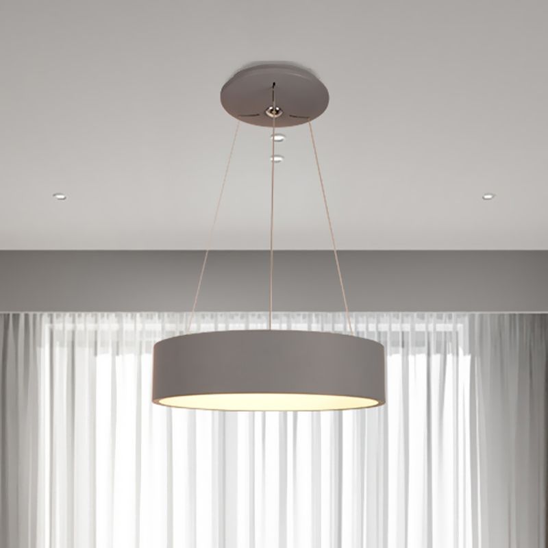 Aluminum Round LED Pendant Lamp Minimalist Grey Ceiling Hanging Light over Dining Table