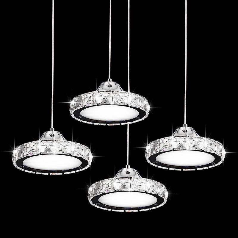 Chrome Finish Circular LED Pendant Modern Crystal Embedded Hanging Ceiling Light
