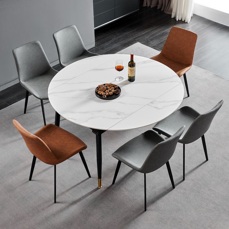 Simplicity Style Stone Dining Table Round Drop-Leaf Table with 4-foot