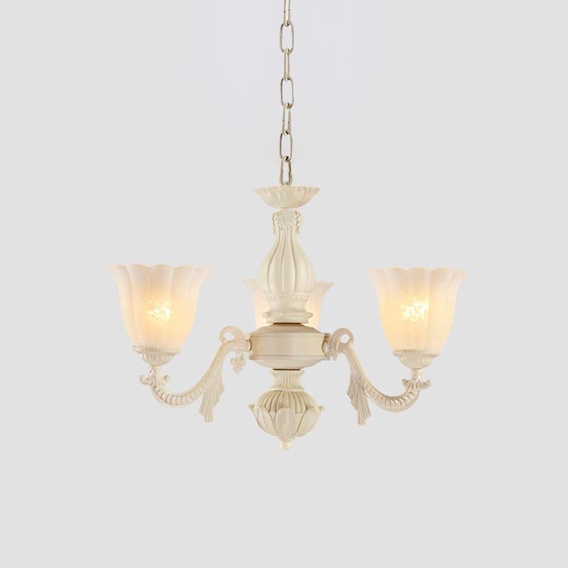 Lampadario a fiore in vetro di latte tradizionale tradizionale 3/5/8 teste sala da pranzo la luce a sospensione in beige