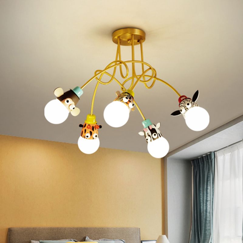 Animal Head Semi Flush Kids Metalic Kindergarten Flush Lighting Lights en oro