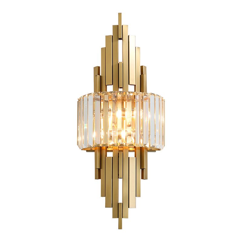2 Light Metal and Crystal Wall Sconce Brass and Clear Wall Mounted Fixture