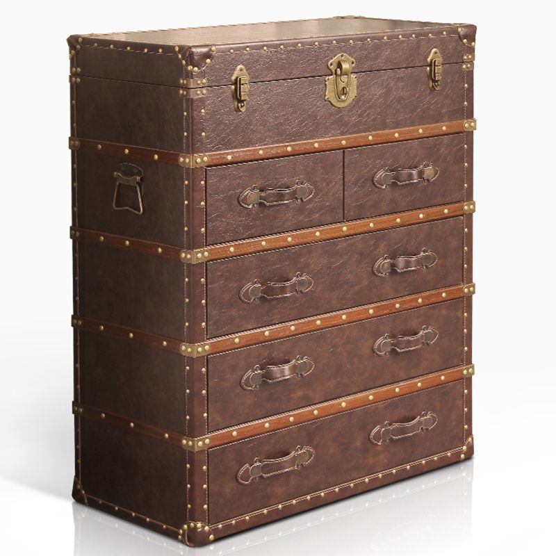 Rustic Leather Chest Vertical Chest with Drawers for Bedroom