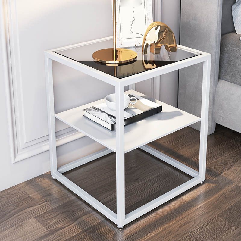 Modern Style Metallic White/gold/black Tempered Glass Table Top Nightstand