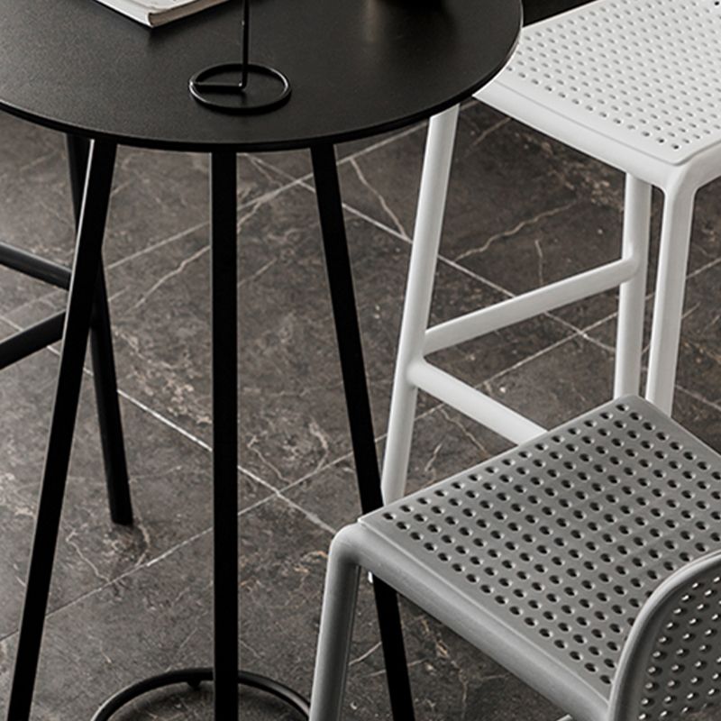 Contemporary Wood Top Round Bar Dining Table with Metal Base