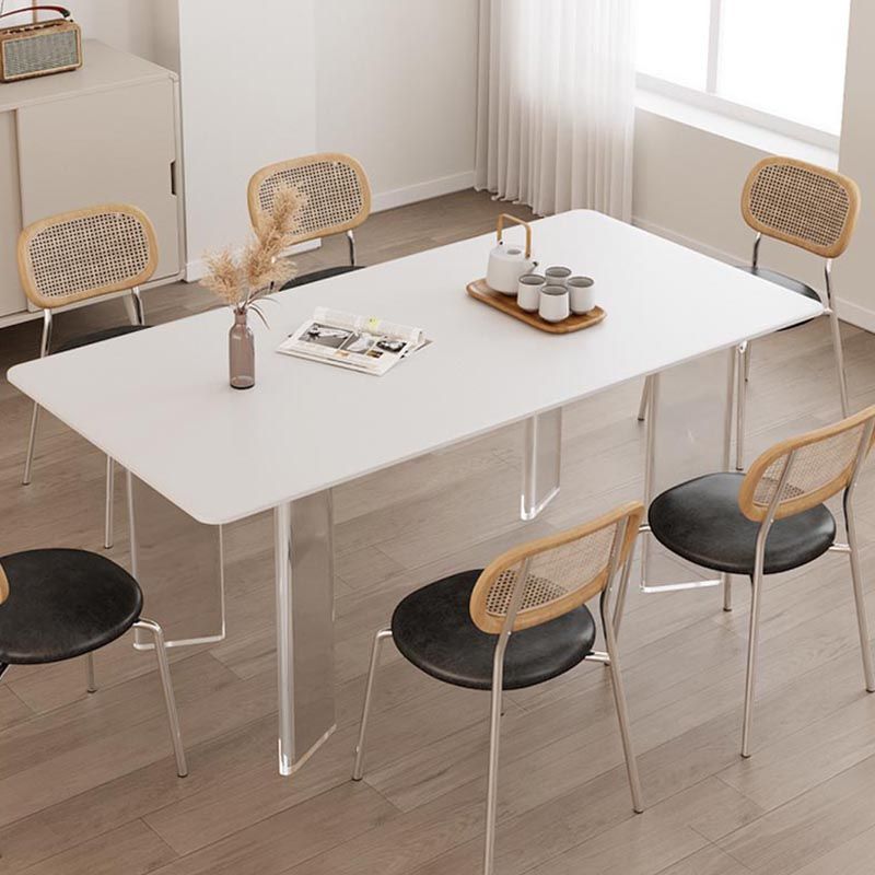 Modern White Dining Set Rectangle 1/2/4/5/7 Stone and Acrylic Pieces Dinette Set