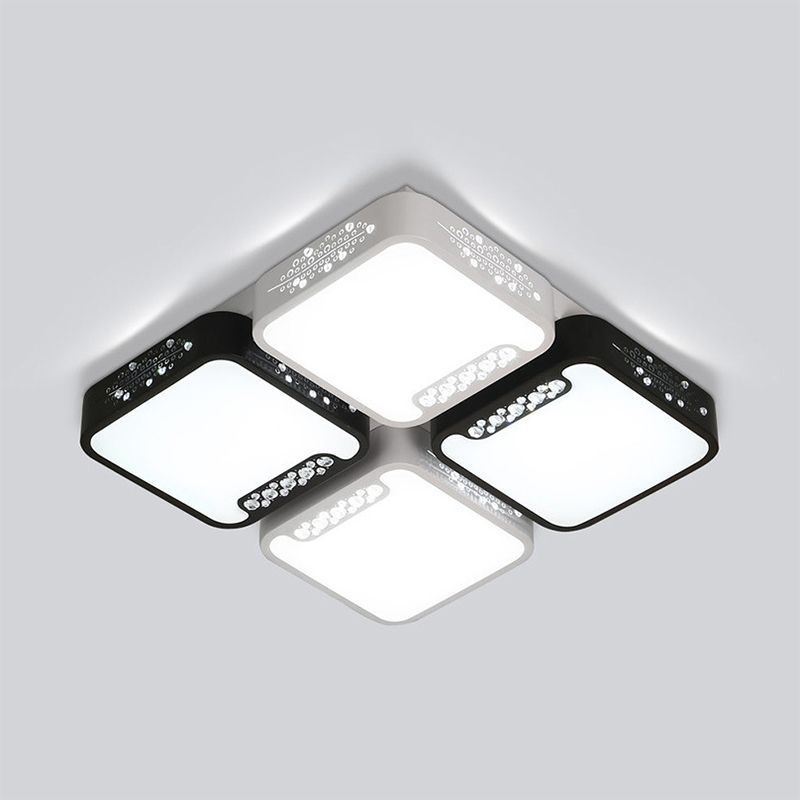 Acrylique Squared Shade Ceiling Mounted Light Contemporary 21.5 "/32" Wide LED Black Flush PendLight for Living Room