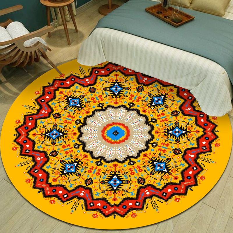 Exotic Multicolor Mandala Area Rug Polypropylene Moroccan Rug Pet Friendly Machine Washable Anti-Slip Backing Rug for Bedroom