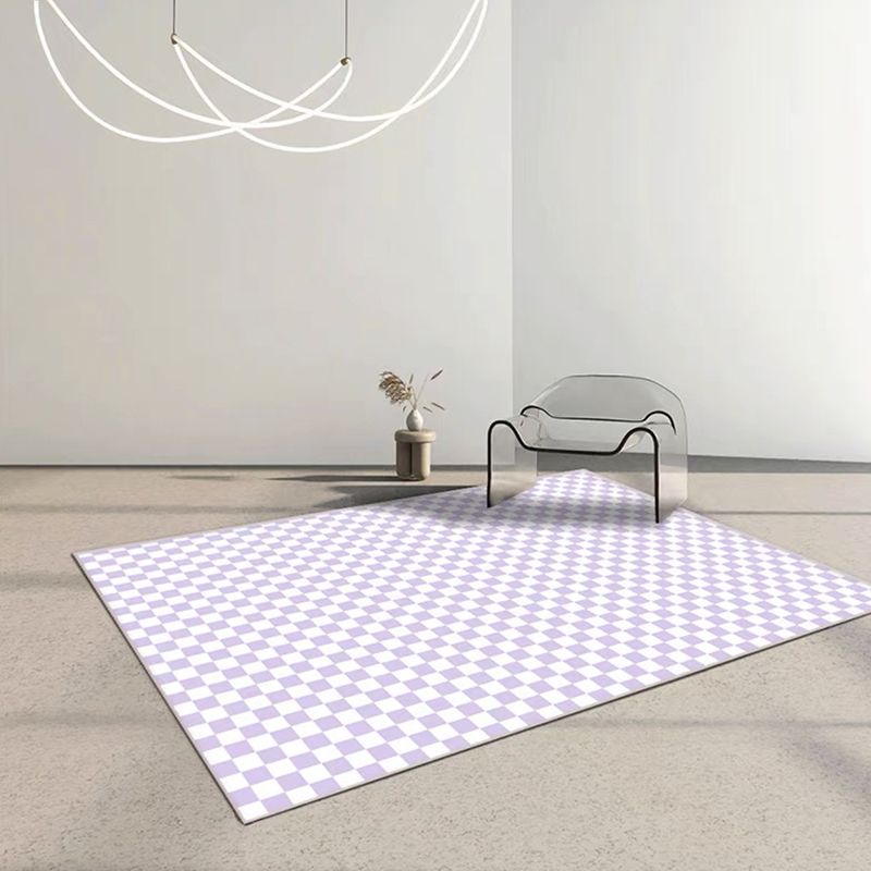 Light Purple Check Pattern Rug Polyester Modern Rug Washable Rug for Living Room