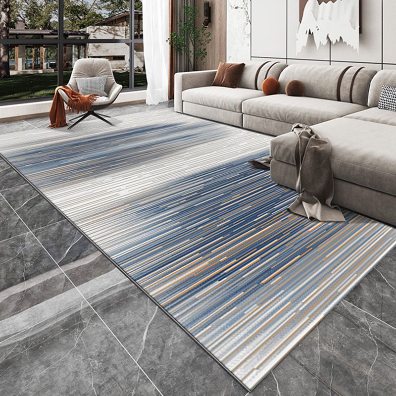 Blue Moedern Area Carpet Tie-Dye Pattern Polyester Rug Easy Care Area Rug for Living Room