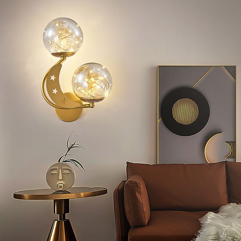 Modern Creative LED Wall Sconce Wrought Iron Globe Wall Lamp with Clear Glass Shade