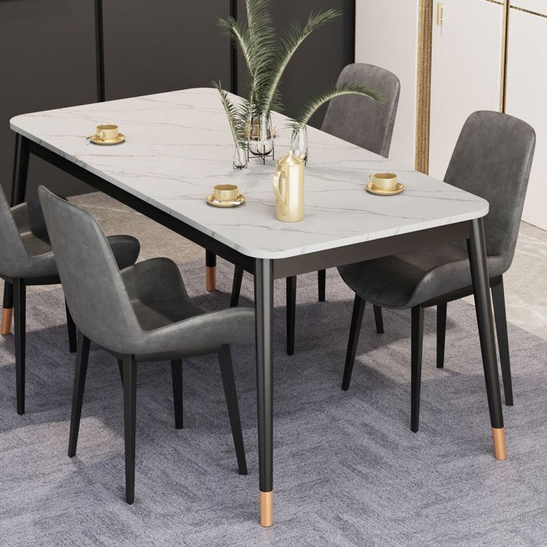 Glam Style Stone Dining Table 4 Metal Legs Table Home Rectangle Dining Table