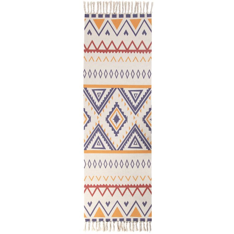 Americana Bedroom Rug Multi-Colored Geometric Print Area Rug Machine Washable Easy Care Carpet with Tassel