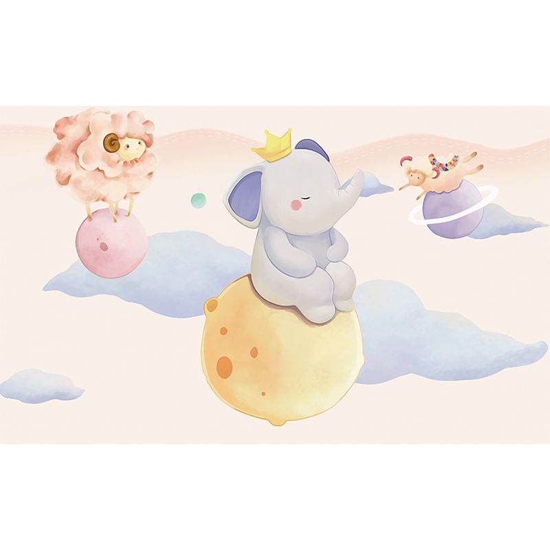 Animals in Sky Print Mural Childrens Art Water-Proof Nursery Wall Covering, Custom Size